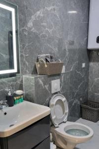 a bathroom with a white toilet and a sink at Avis 2 in Igalo