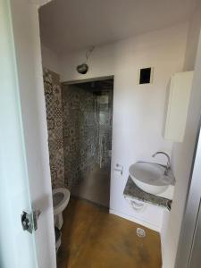 a bathroom with a sink and a toilet at Casa Encantada in Sêrro