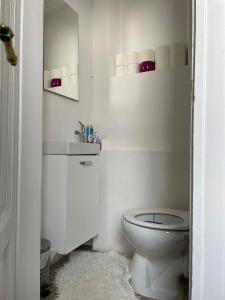 a white bathroom with a toilet and a sink at Wohnung Karl-Marx 2 in Trier