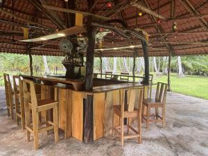 a bar with chairs around it in a pavilion at Sabalo Lodge Tours and Cabins in Sierpe
