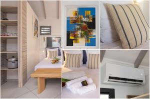 a collage of pictures of a room with a bed and a table at Bungalow PunchCoco - Beachfront in Les Trois-Îlets