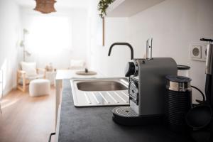 a kitchen counter with a mixer and a sink at Penthouse & Forest Retreat - near city in Bornheim