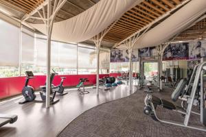 ein Fitnessstudio mit vielen Laufbändern und Trainingsgeräten in der Unterkunft TTC Hotel - Ngoc Lan in Da Lat