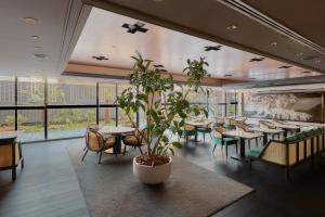 a restaurant with tables and chairs and a potted plant at Kyoto Century Hotel in Kyoto