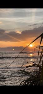 a sunset on a beach with the ocean at Surf Lodge Madiha in Matara