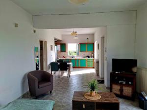 a living room with a couch and a table and a kitchen at APARTMENT Sonia in Análipsis