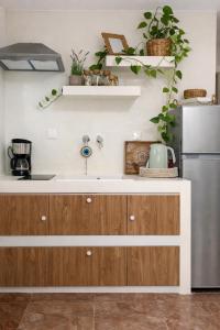 a kitchen with a sink and a refrigerator at Koralis in Petra