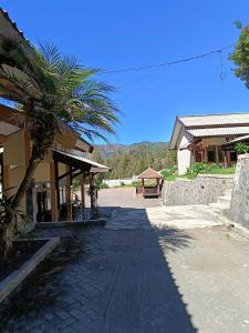 a road leading to a building with a palm tree at Uciek Tengger Hotel Bromo in Ngadisari +11 photos