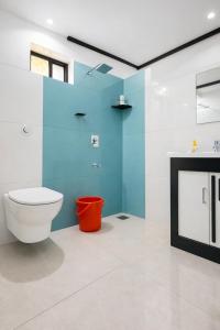 a bathroom with a toilet and a fireplace at MAK Mansion in Kotikulam