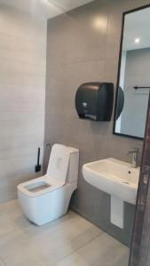 a bathroom with a toilet and a sink at AlFahed Farm in Ajloun
