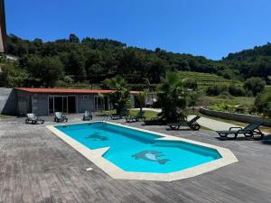 a swimming pool with a dolphin painted on it at Préfacio Do Silêncio in Godinhaços