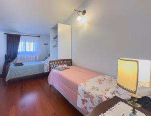 a bedroom with two beds and a mirror at Linda's Retreat in Fiano Romano