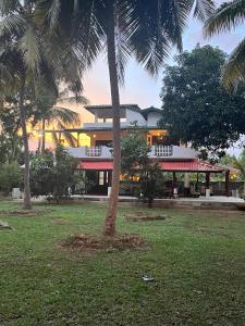 a building with a palm tree in a park at Bella Sunset Point in Embilipitiya