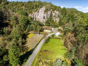 an aerial view of a road in a mountain at Fosseland Hytter in Feda