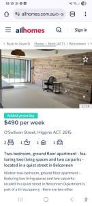 a screenshot of the alums home page of a website at Apartment in Gungahlin