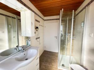 a bathroom with a sink and a shower at Modern Apartment Wissenbach 1 in Eschenburg