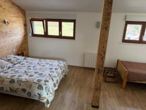 a bedroom with a bed and two windows at Gîte au pied du Mont in Saint-Maurice-sur-Moselle