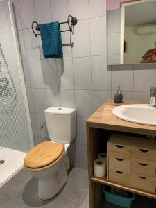 a bathroom with a toilet and a sink at La Escala in La Celle-sous-Gouzon +64 photos