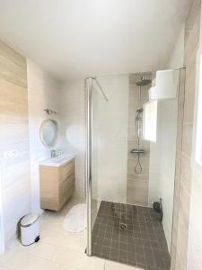 a bathroom with a shower and a sink at La maison de La Combe in Parzac +26 photos