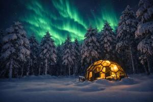 a igloo in the snow under the aurora borealis at SKOG Aurora Glass Igloos in Kalix