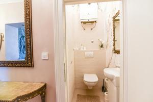 a bathroom with a toilet and a mirror at Lovran deluxe apartman in Lovran +7 photos