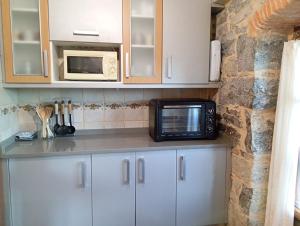 a kitchen with a microwave and a counter top at Arteondo in Mendeica