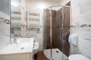 a bathroom with a shower and a sink and a toilet at Gardar Studio Fox in Bolzano