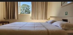a bedroom with a large bed with a window at Quarto Hotel Palhano londrina in Londrina