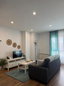 a living room with a couch and a tv at Orballo in Vilagarcia de Arousa