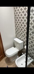 a bathroom with a white toilet and a sink at LOFTb , EN EL CORAZON DE SALTA in Salta