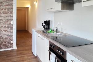 a kitchen with a sink and a counter at Dobra in Lübbenau