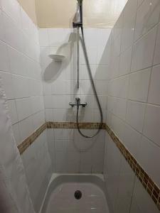 a bathroom with a bath tub with a shower at Chez Fabienne Maison Fontvieille in Fontvieille +3 photos