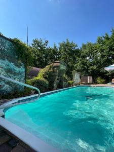 a swimming pool with blue water in a yard at База отдыха Дубки in Orlovshchina