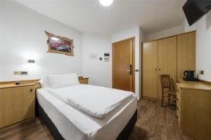 a bedroom with a bed and a desk and a chair at Best Western Hotel Nevada in San Vito di Cadore