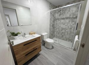 a bathroom with a sink and a toilet and a shower at El nido in Villarcayo