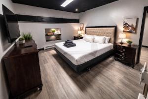 a large bedroom with a large bed and a dresser at Private Suite, King Bed, Big Screen Sleeps 4 in Hamilton