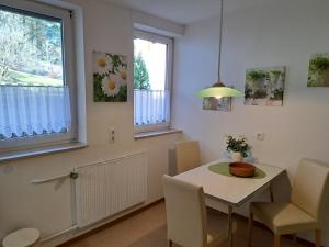 a dining room with a table and chairs and a window at Haus Lieberum in Bad Sooden-Allendorf