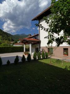 a house with a lawn in front of it at Apartma Rutar in Tolmin +5 photos