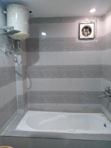 a bath tub in a bathroom with a window at Hotel Alpine in Chandīgarh +39 photos