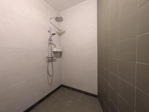 a shower stall with a shower head in a bathroom at Maison Terracotta in Saint-Priest-en-Jarez