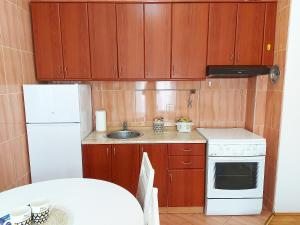 a small kitchen with a sink and a white refrigerator at Apartman Stella Banja Luka in Krndija