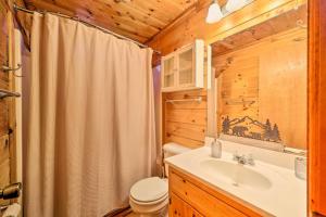 a bathroom with a toilet and a sink in a cabin at Sunrise Hideaway on Cherry Log Mountain in Blue Ridge +20 photos