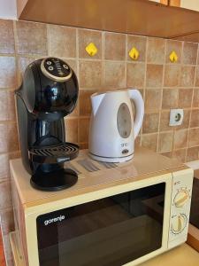 a coffee maker sitting on top of a microwave at Apartments Lazarević in Kotor