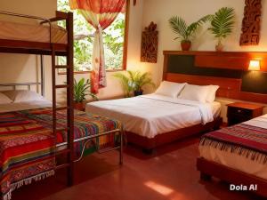 a bedroom with two beds and a bunk bed at Ingaru Lodge in Huamboya