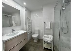 a bathroom with a sink toilet and a shower at Apto La Estambrera IV Wifi y Aire Acondicionado in Logroño +11 photos