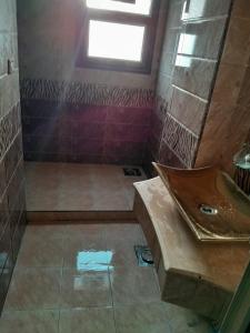 a bathroom with a shower with a sink and a window at El Basha Apartment sea View in Dumyāţ al Jadīdah +31 photos