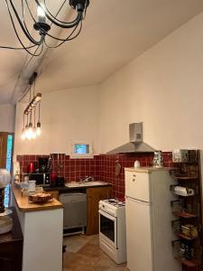 a kitchen with a white refrigerator and a stove at Gite Thérèse in Montferrer +14 photos