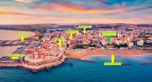an aerial view of a city with yellow arrows at Centro & Mare - Rooms - Garage - Suites in Termoli