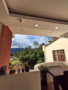 a view from the balcony of a house with plants at KOKOA GARDEN INN in San Vicente de Chucurí