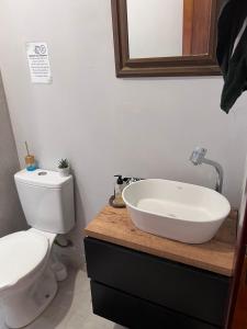a bathroom with a white toilet and a sink at Granja Bagdá in Araras Petropolis +8 photos